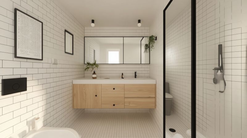 Bathroom with floating vanity and large mirror